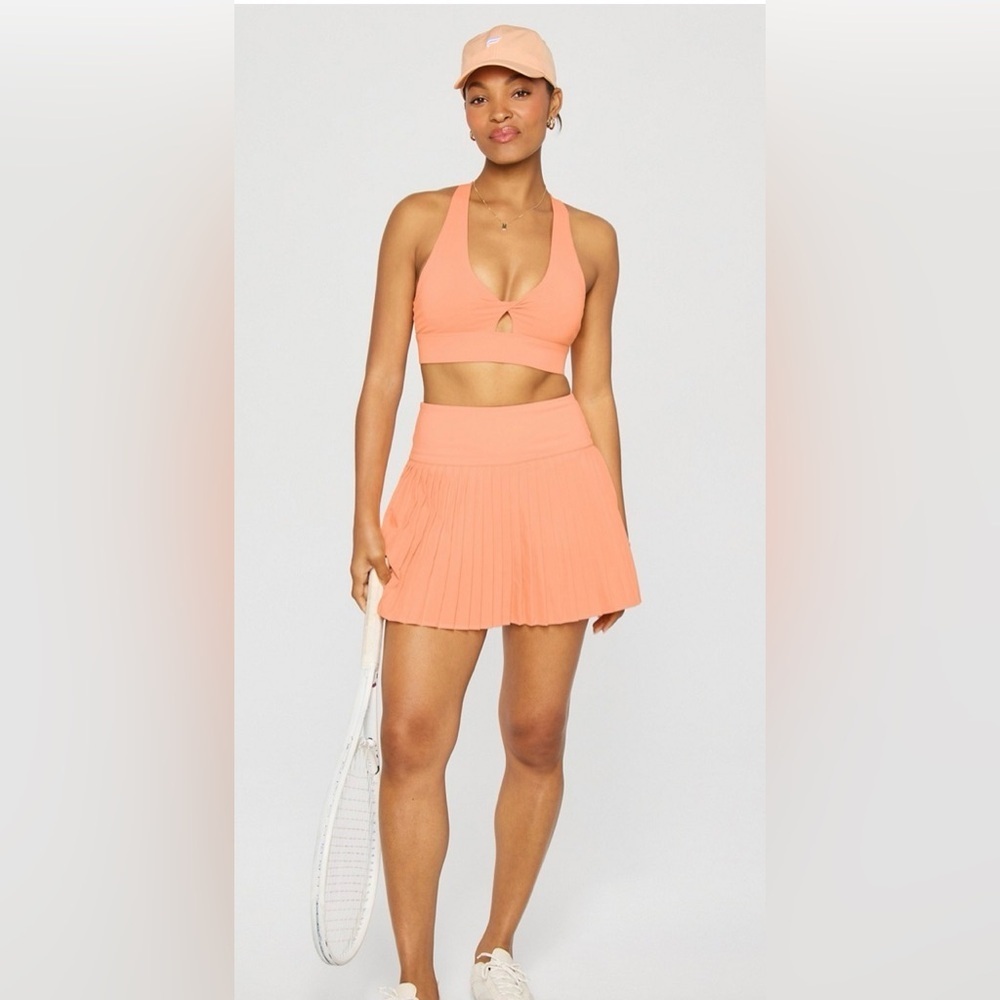 Fabletics Hot Shot Pleated Ultra Mini Skirt Melon Sorbet XS